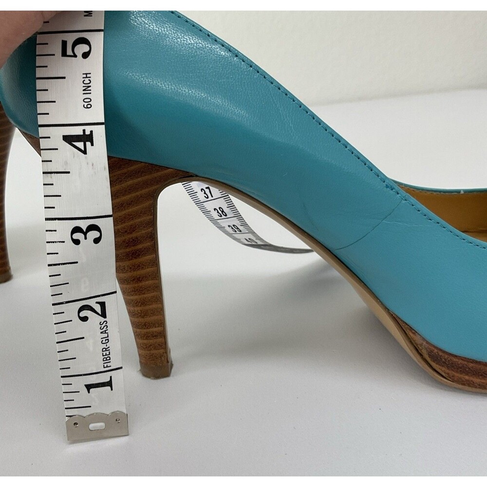 Nine West Danee Peep Toe Teal Platform Pump Leather US 7.5 M Pin Up Stiletto - Picture 8 of 8